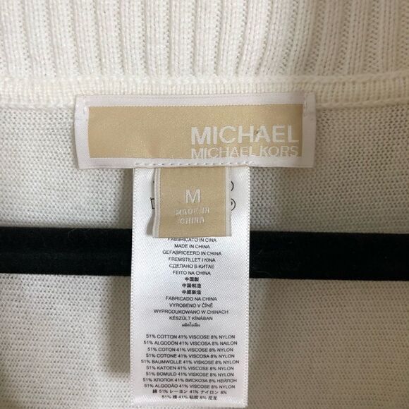 MICHAEL Michael Kors Cream Fringed Cowl Neck Poncho Sweater Size Medium - Picture 5 of 12